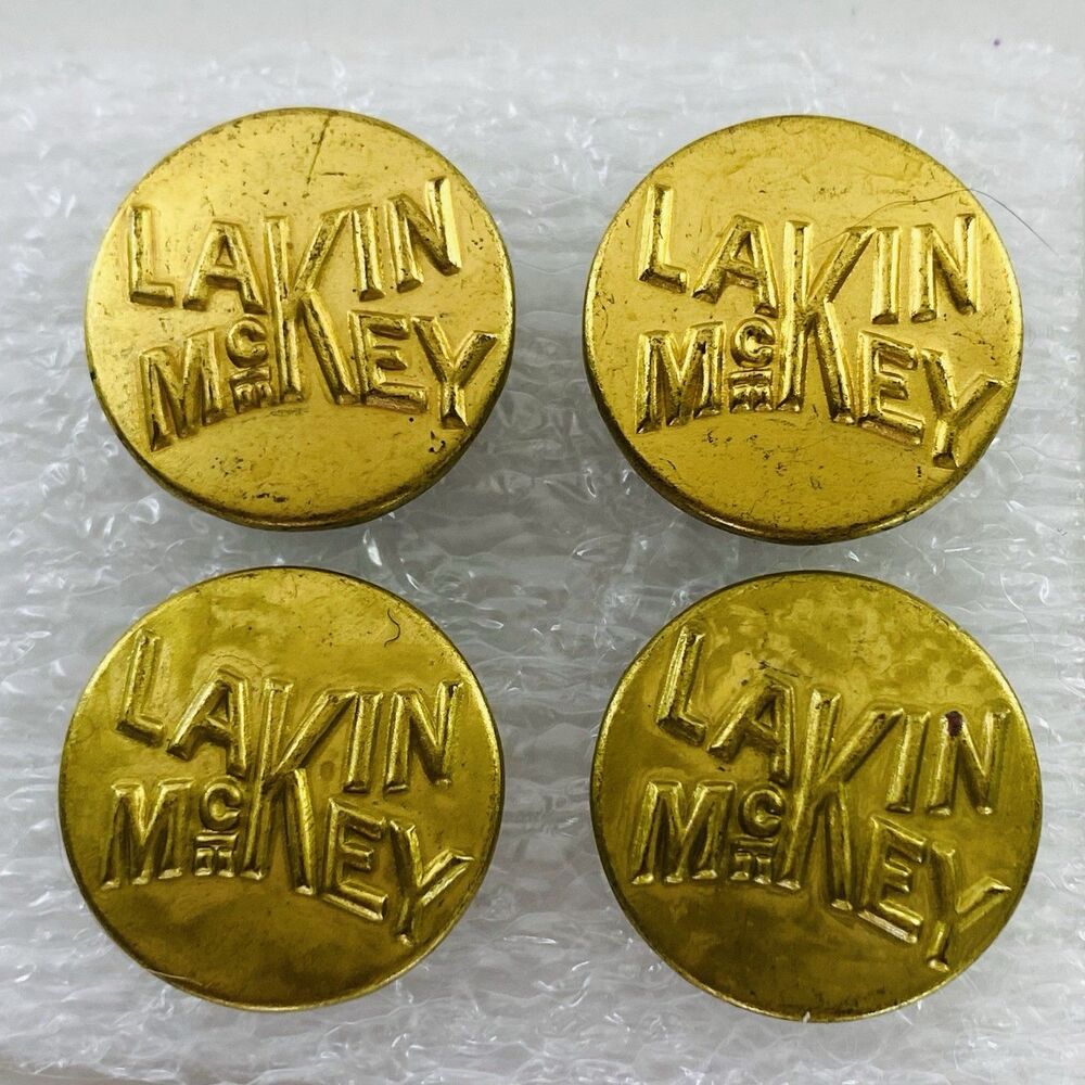 Vintage Workwear Change Button Lakin McKey Goldtone Metal Shank Button lot of 4